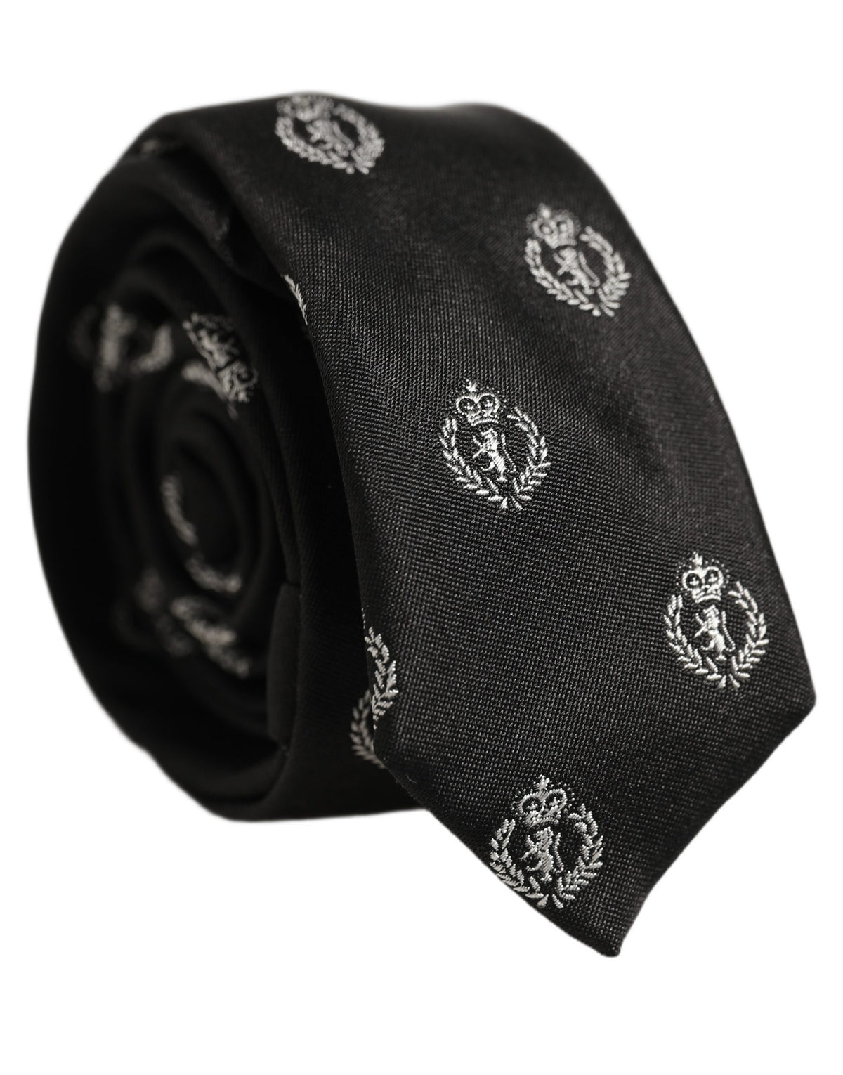 Dolce & Gabbana Black Crest Emblem Silk Adjustable Necktie Accessory Tie