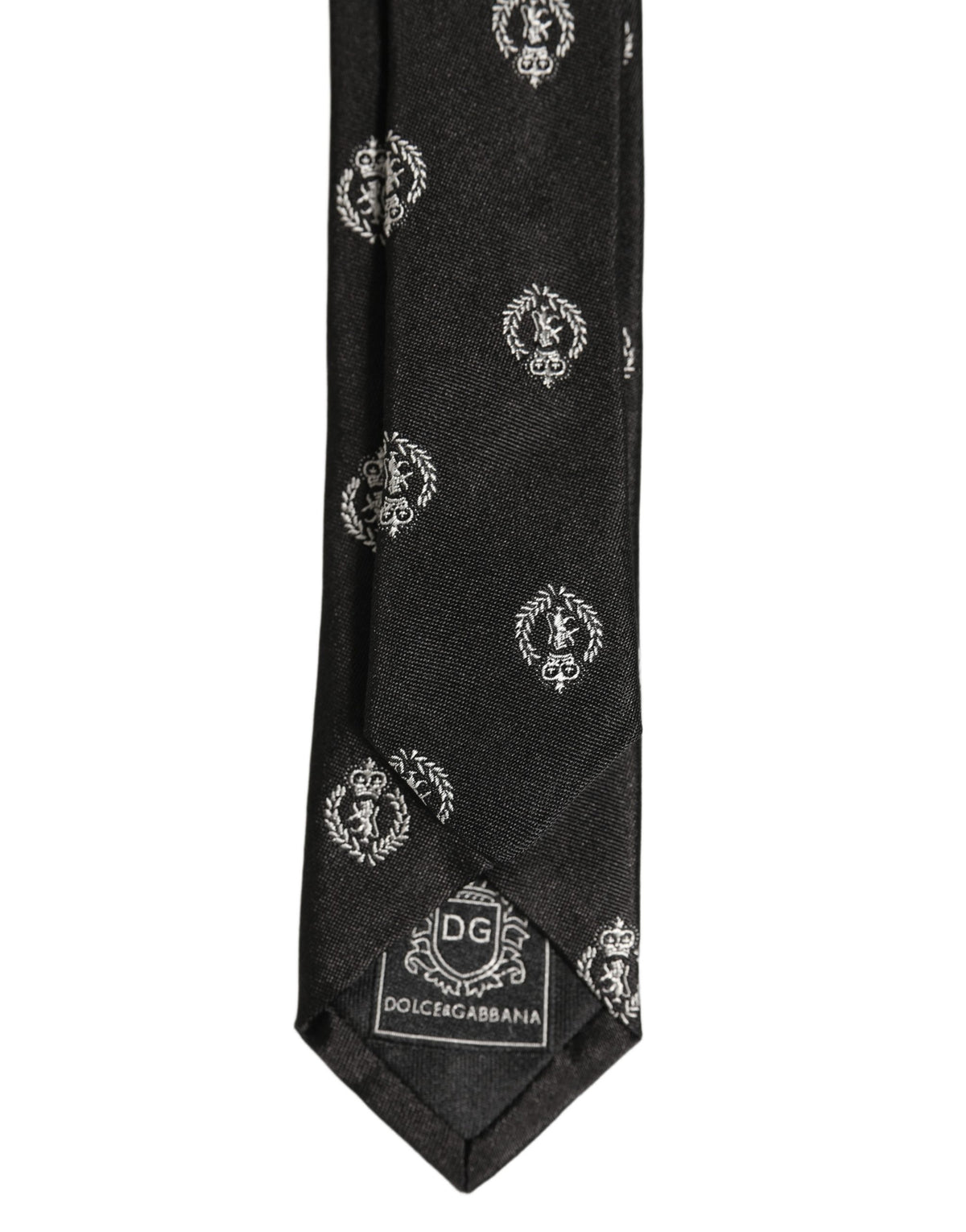 Dolce & Gabbana Black Crest Emblem Silk Adjustable Necktie Accessory Tie