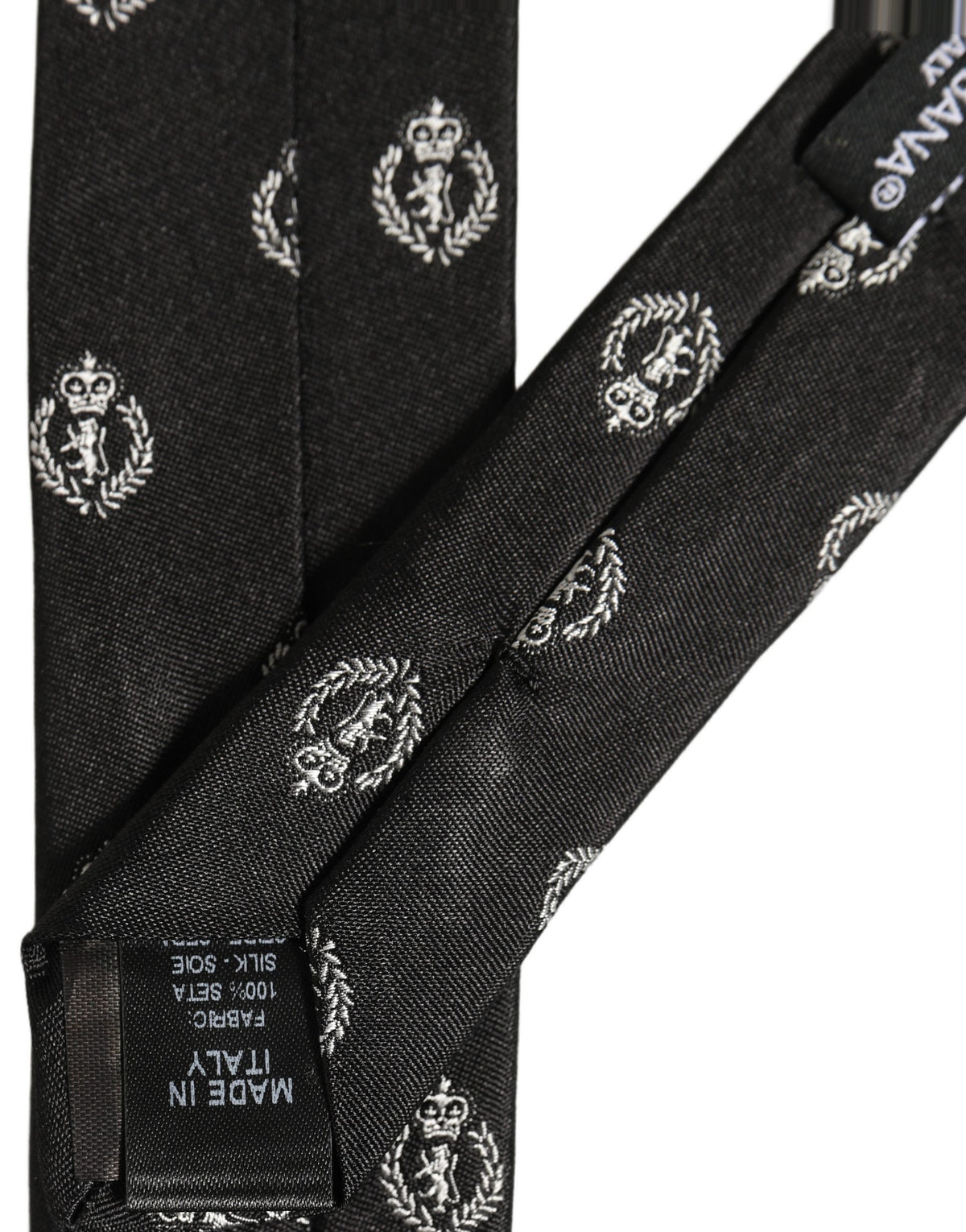 Dolce & Gabbana Black Crest Emblem Silk Adjustable Necktie Accessory Tie
