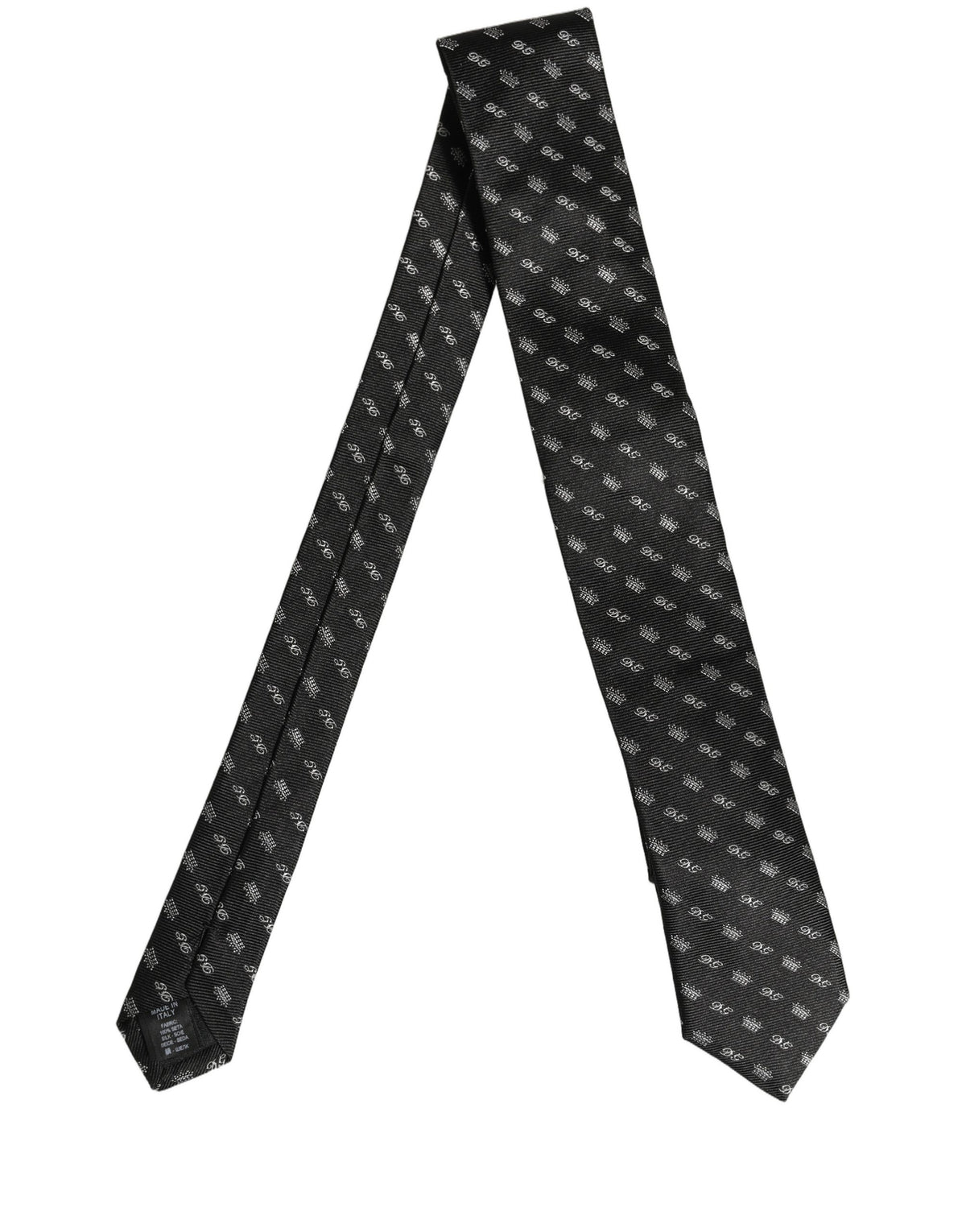 Dolce & Gabbana Black White DG Crown Adjustable Men Necktie Accessory Tie