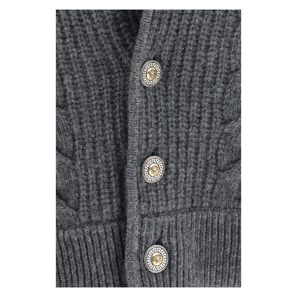 Versace Gray Wool Oves Aries Cardigan