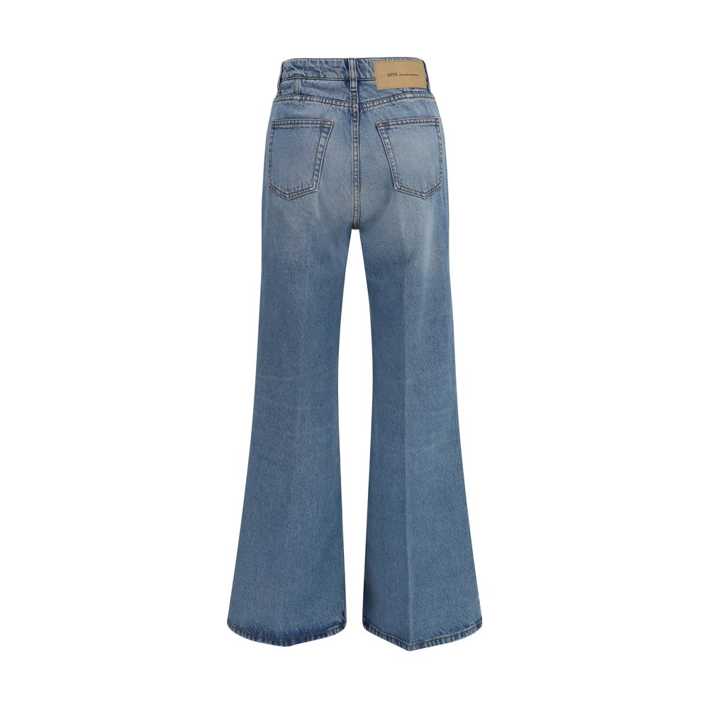 Ami Paris Blue Cotton Flared Jeans