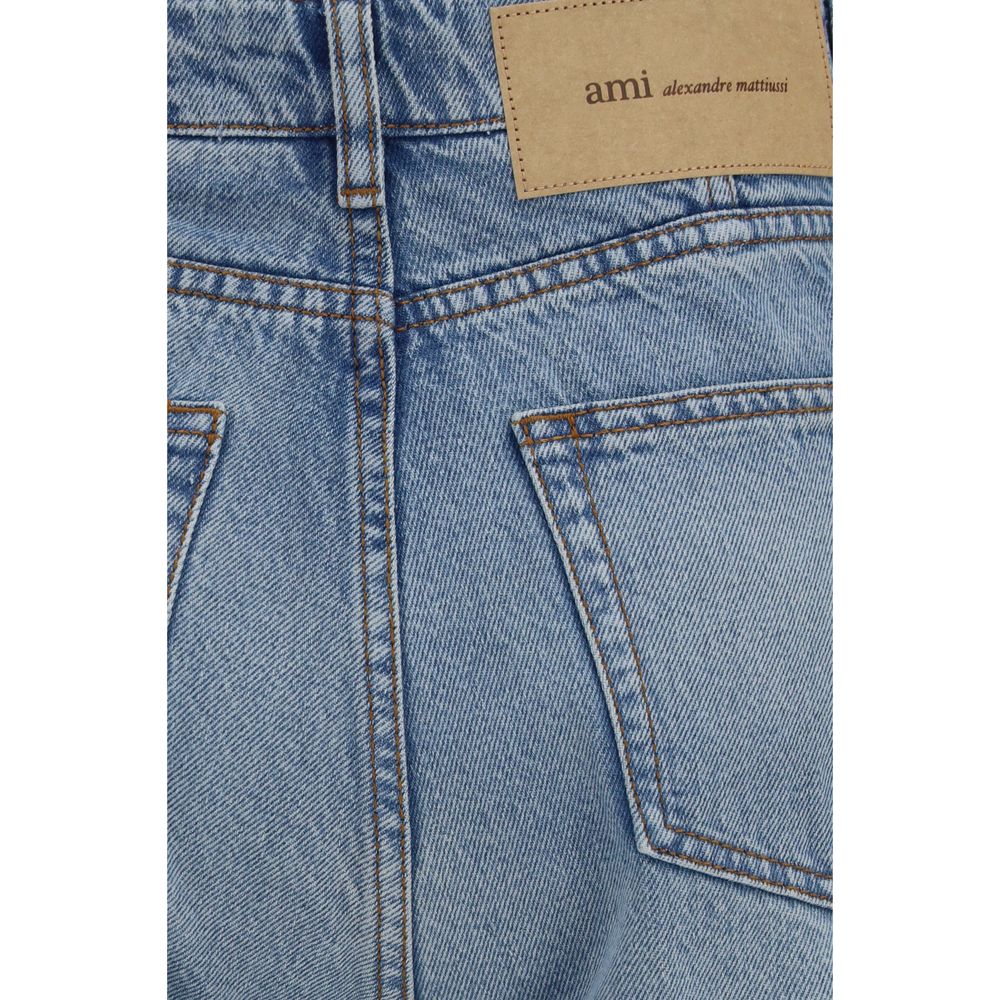 Ami Paris Blue Cotton Flared Jeans