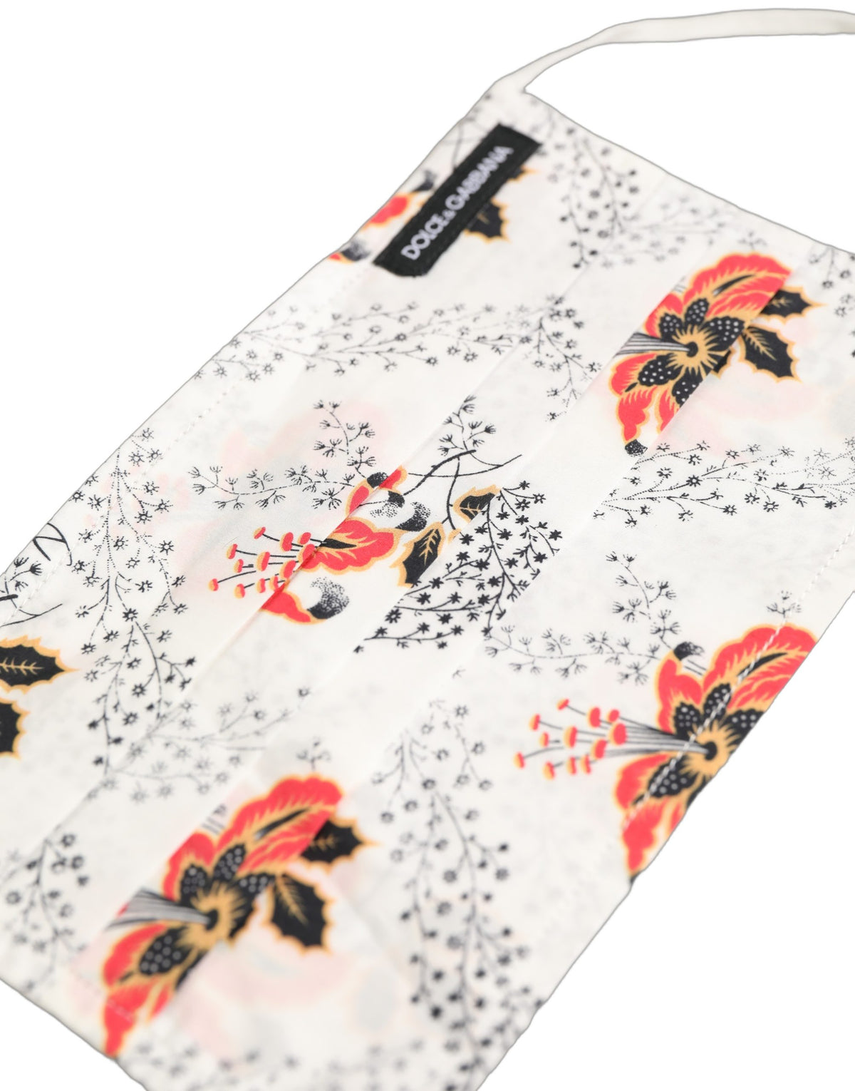 Dolce & Gabbana White Floral Cotton Pleated Elastic Ear Strap Face Mask
