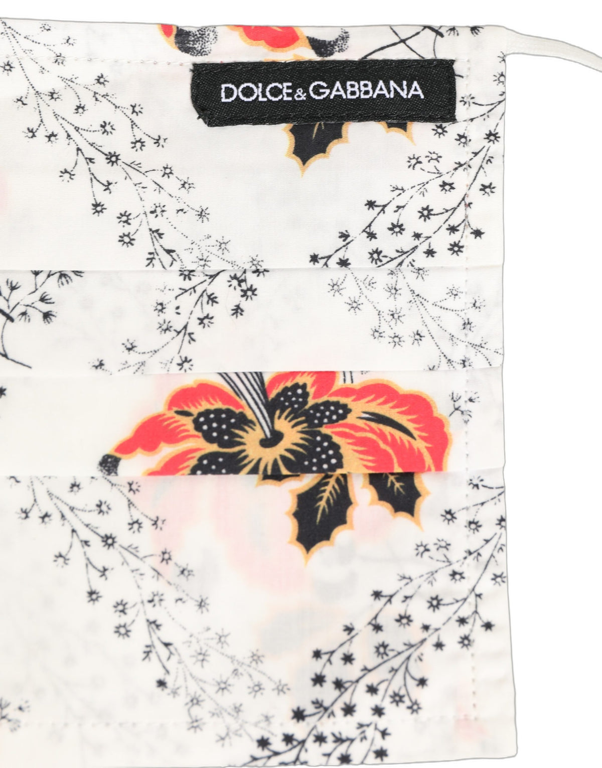 Dolce & Gabbana White Floral Cotton Pleated Elastic Ear Strap Face Mask