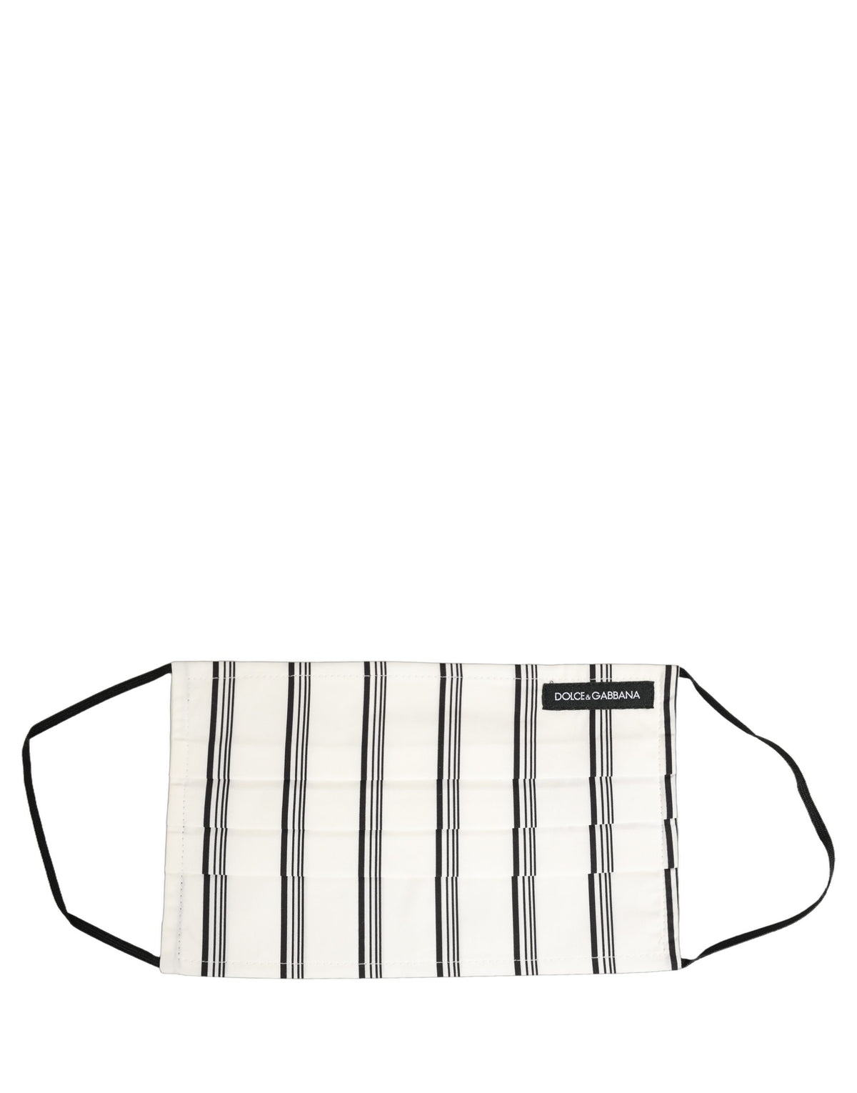 Dolce & Gabbana White Black Pinstripe Pleated Elastic Ear Strap Face Mask