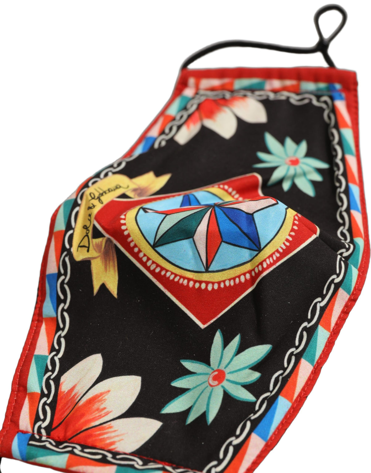 Dolce & Gabbana Men Black Carretto Print Elastic Ear Strap Face Mask