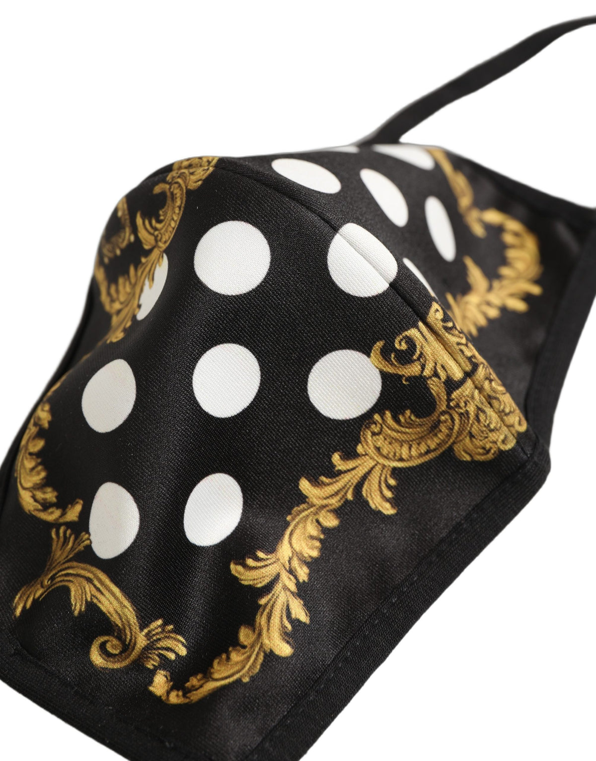 Dolce & Gabbana Black Baroque Print Polka Dot Elastic Ear Strap Face Mask