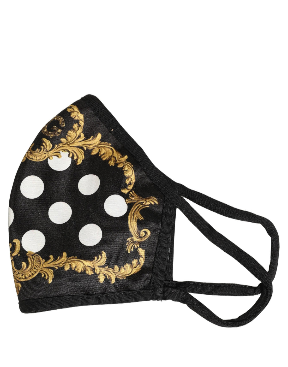 Dolce & Gabbana Black Baroque Print Polka Dot Elastic Ear Strap Face Mask