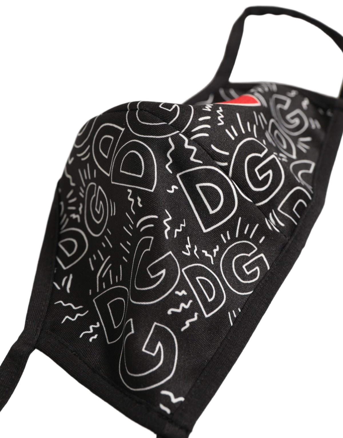 Dolce & Gabbana Black Heart DG Logo Monogram Elastic Ear Strap Face Mask