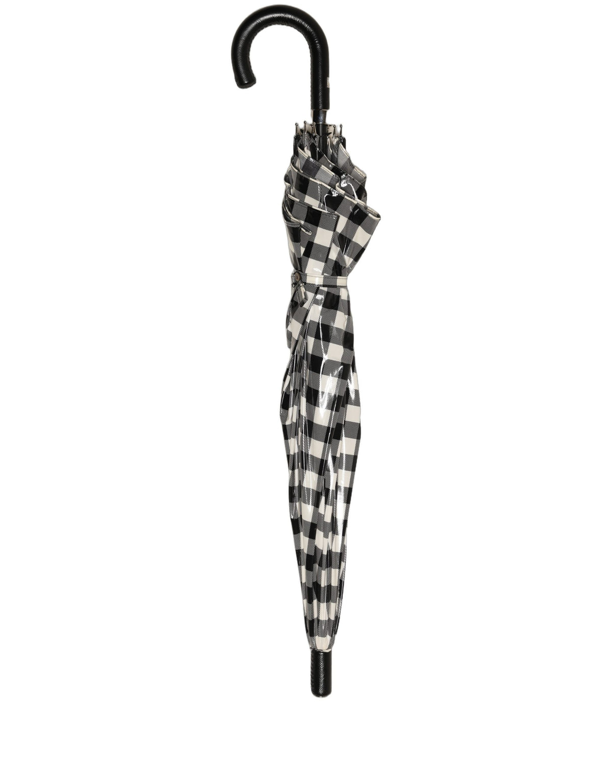 Dolce & Gabbana Black White Gingham Check Cotton Long Handle Umbrella