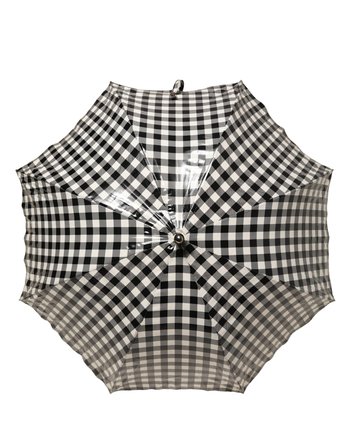 Dolce & Gabbana Black White Gingham Check Cotton Long Handle Umbrella