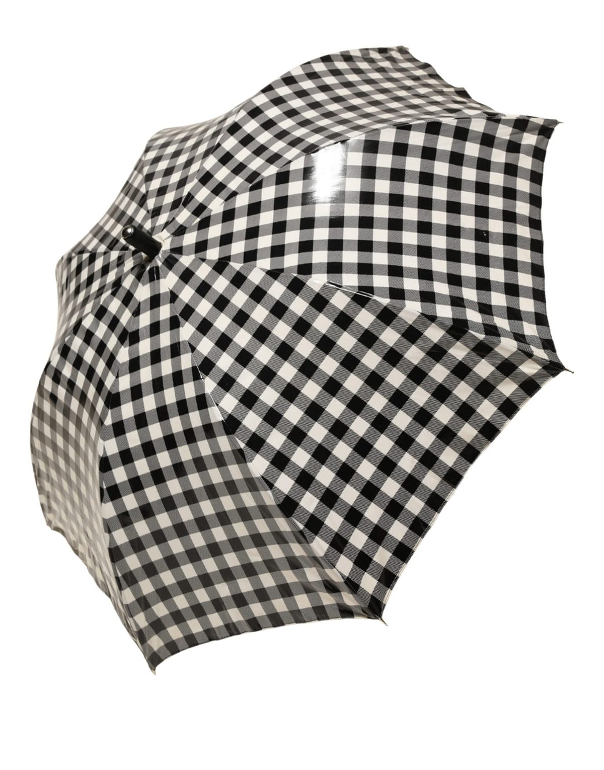 Dolce & Gabbana Black White Gingham Check Cotton Long Handle Umbrella