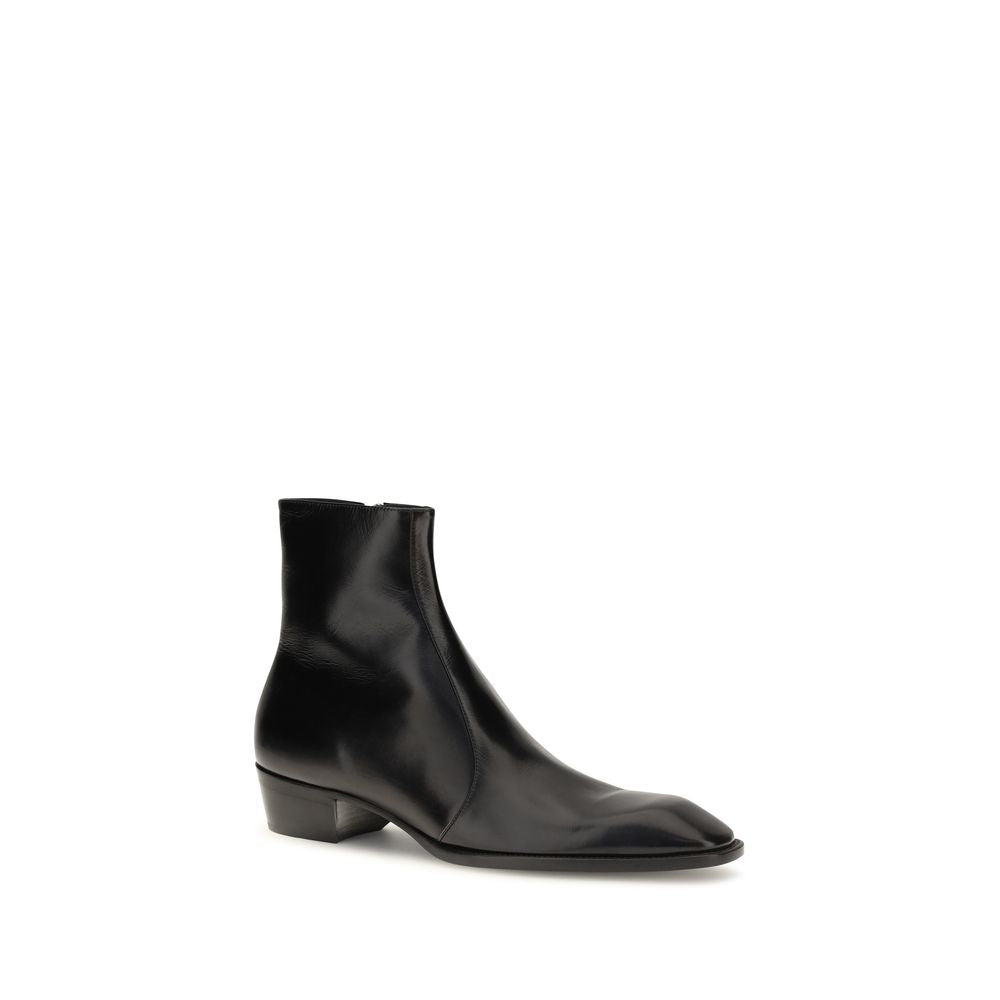 Saint Laurent Black Calf Leather Bos Taurus Ankle Boots