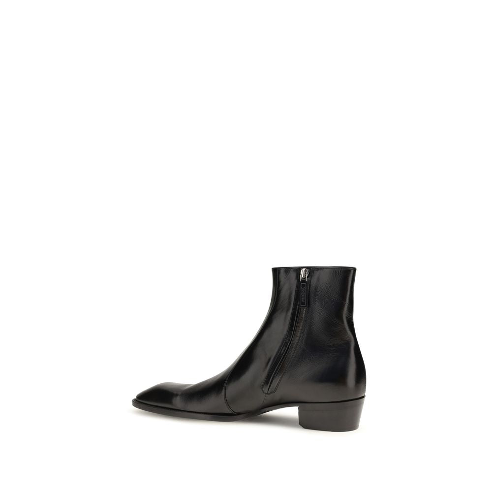 Saint Laurent Black Calf Leather Bos Taurus Ankle Boots