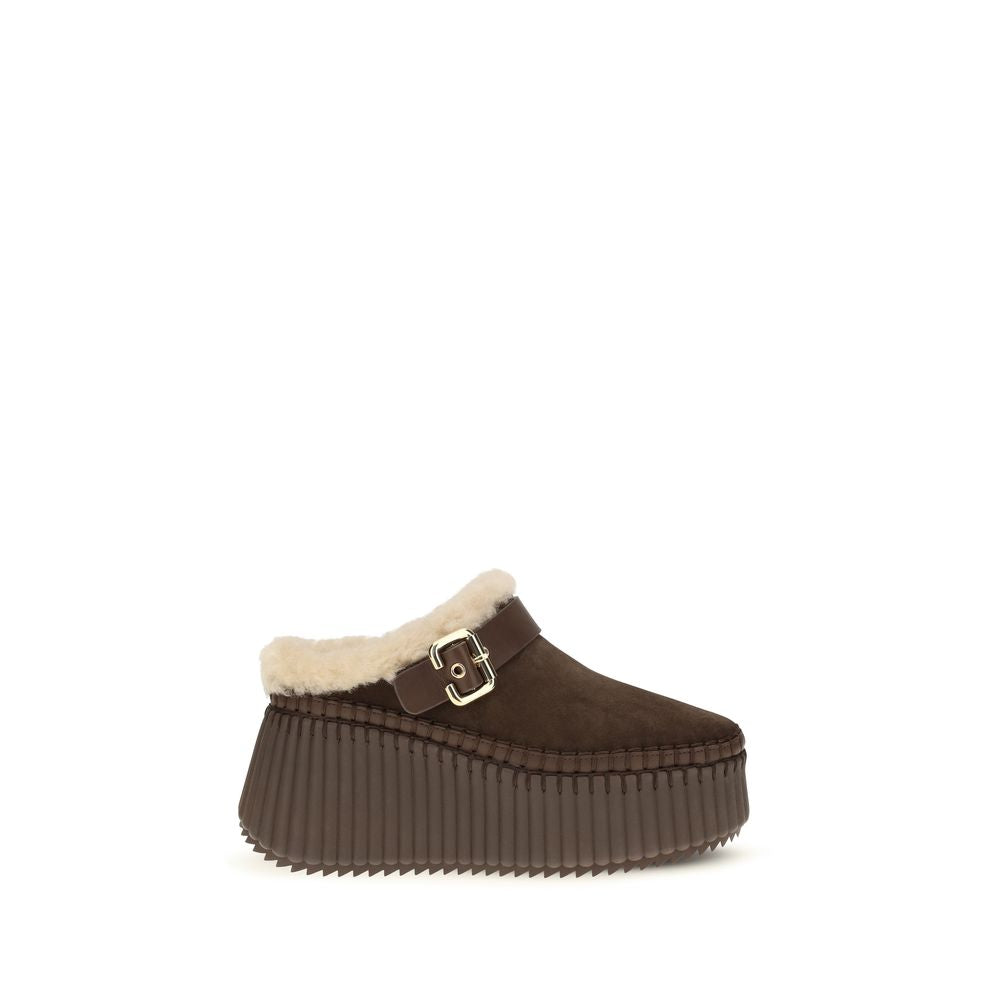 Chloé Brown Calf Leather Bos Taurus Mules