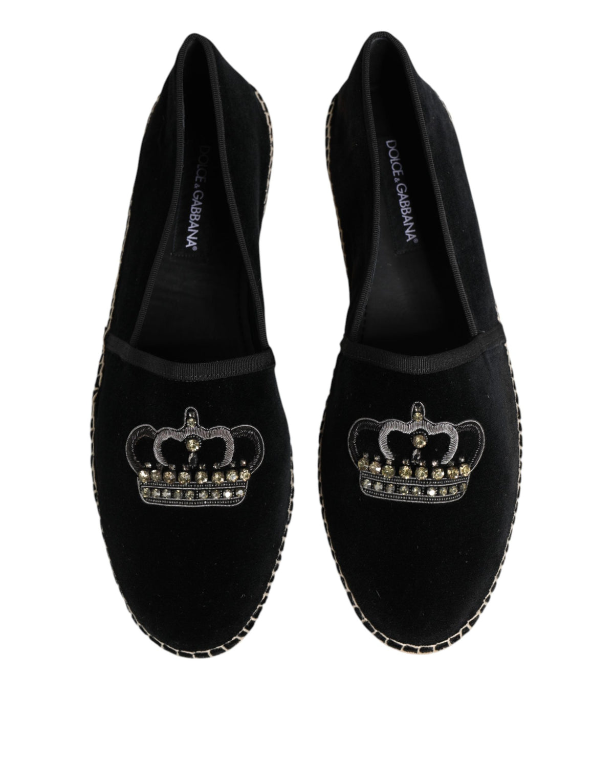 Dolce & Gabbana Black Embellished Crown Flat Espadrilles Shoes