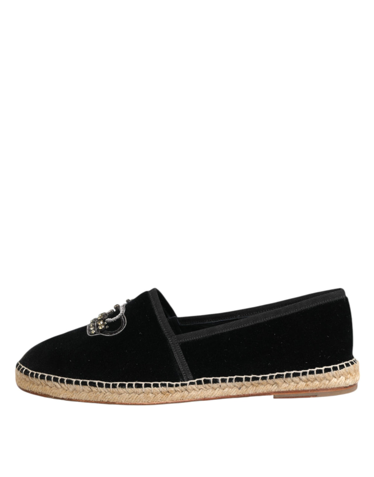 Dolce & Gabbana Black Embellished Crown Flat Espadrilles Shoes