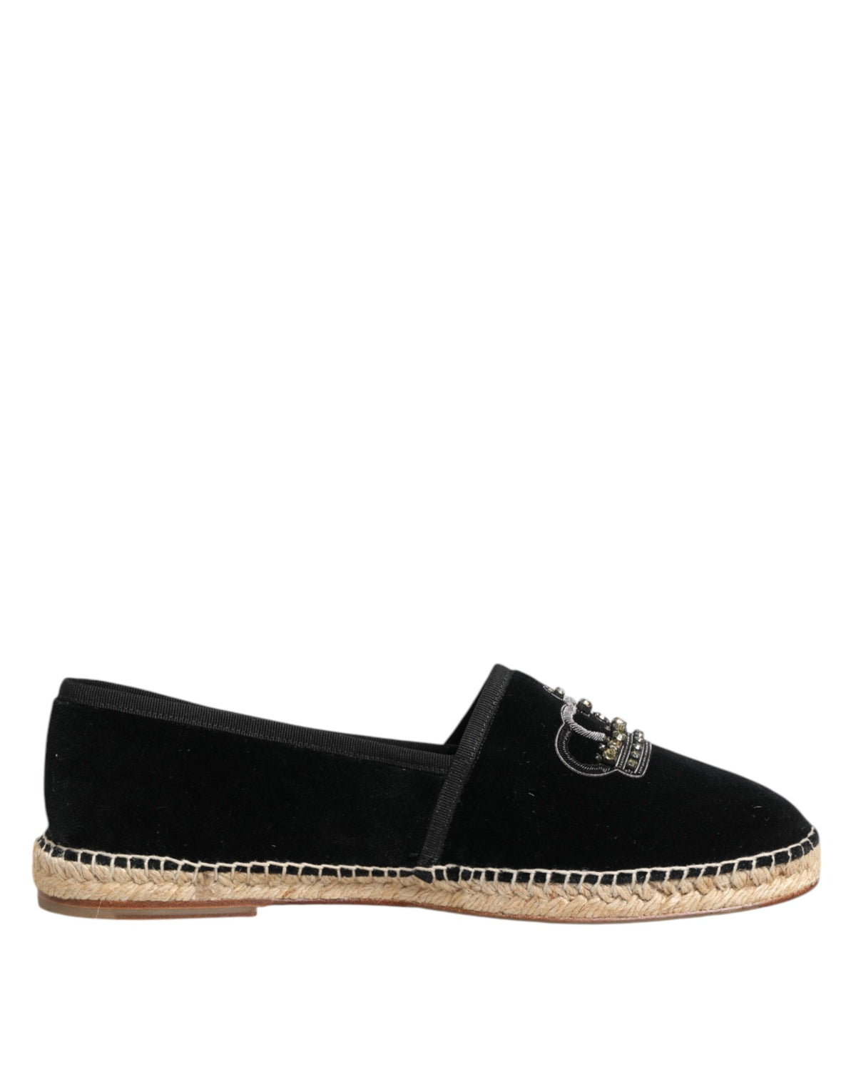 Dolce & Gabbana Black Embellished Crown Flat Espadrilles Shoes