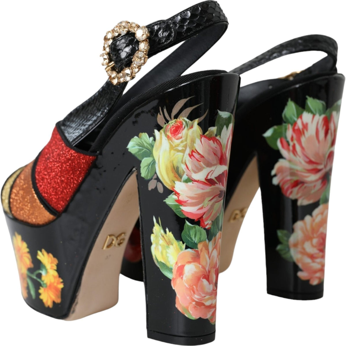 Dolce & Gabbana Multicolor Floral Crystal Platform Sandals Shoes
