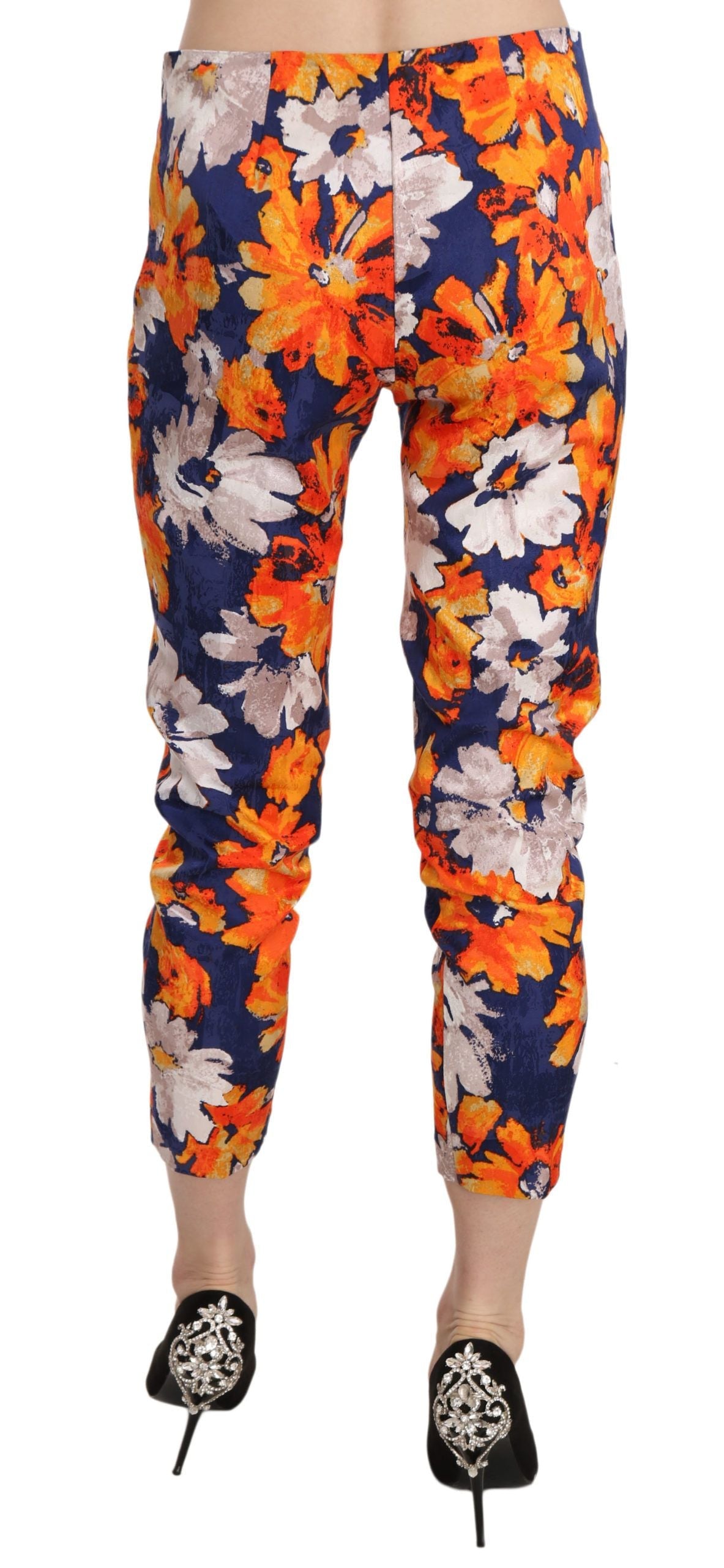 LANACAPRINA Blue Floral Print Skinny Slim Fit Trousers Pants LUNESCAPE
