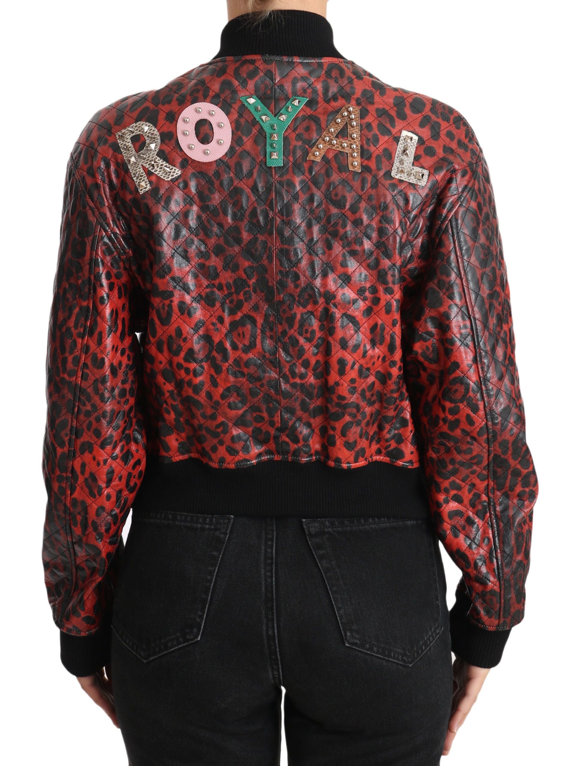 Dolce & Gabbana Red Leopard Button Crystal Leather Jacket LUNESCAPE