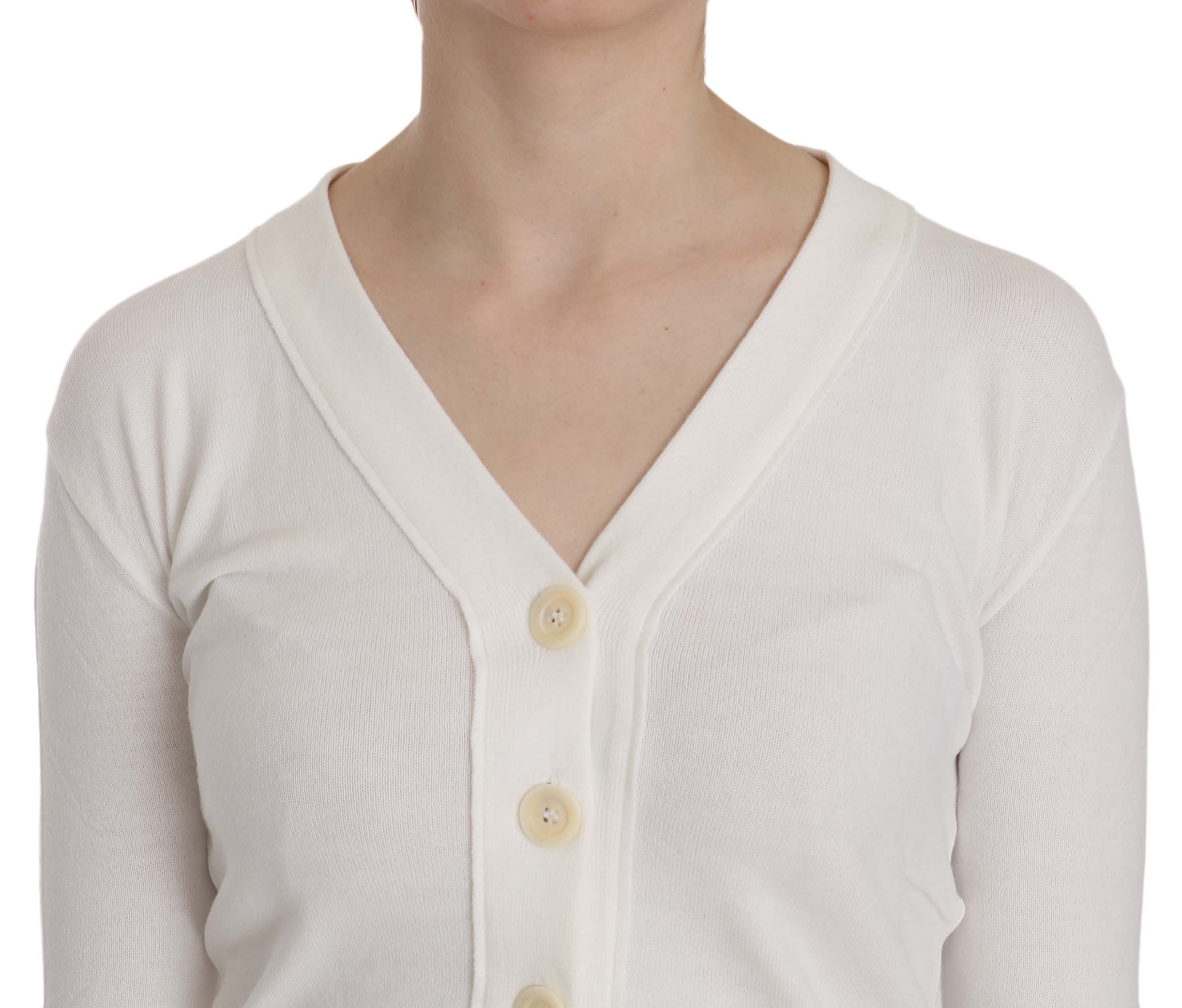 BYBLOS White V-neck Long Sleeve Cardigan Sweater