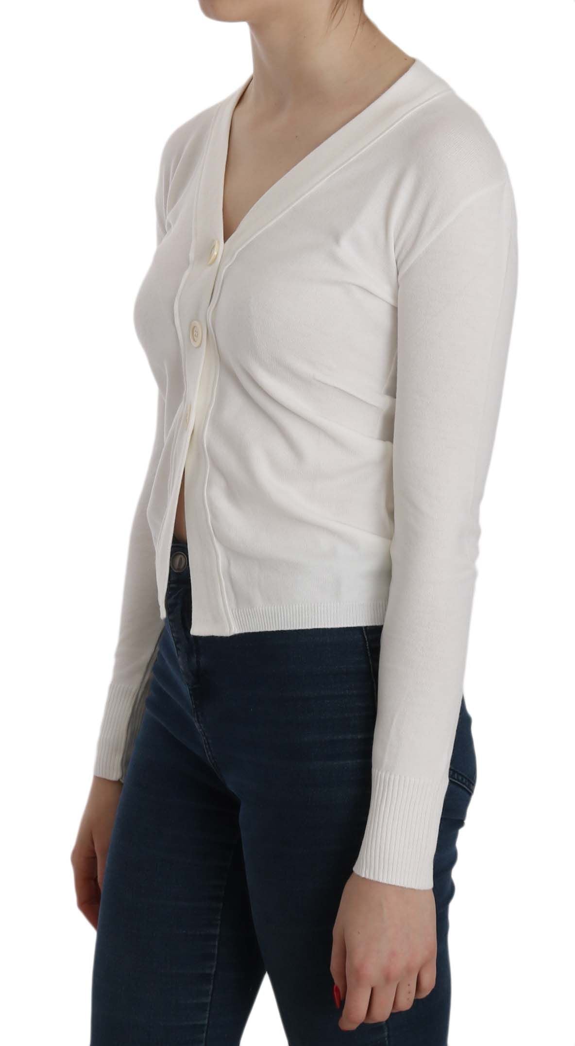 BYBLOS White V-neck Long Sleeve Cardigan Sweater