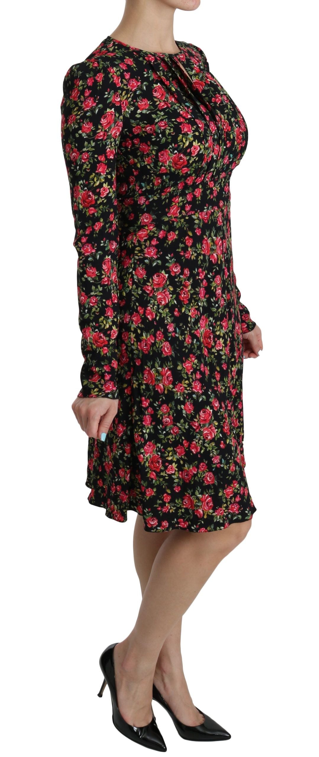 Dolce & Gabbana Black Floral Longsleeve Knee Length Dress LUNESCAPE