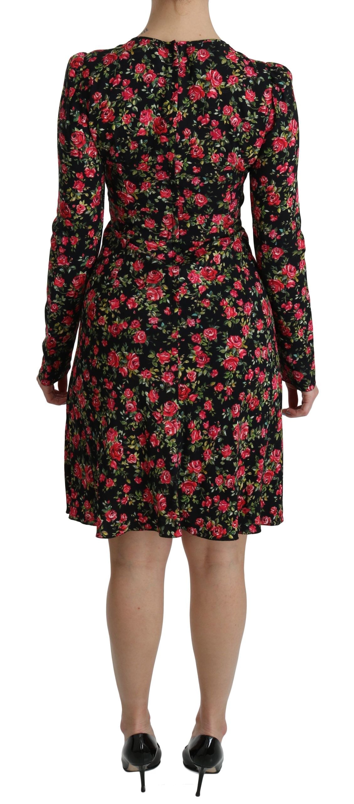 Dolce & Gabbana Black Floral Longsleeve Knee Length Dress LUNESCAPE