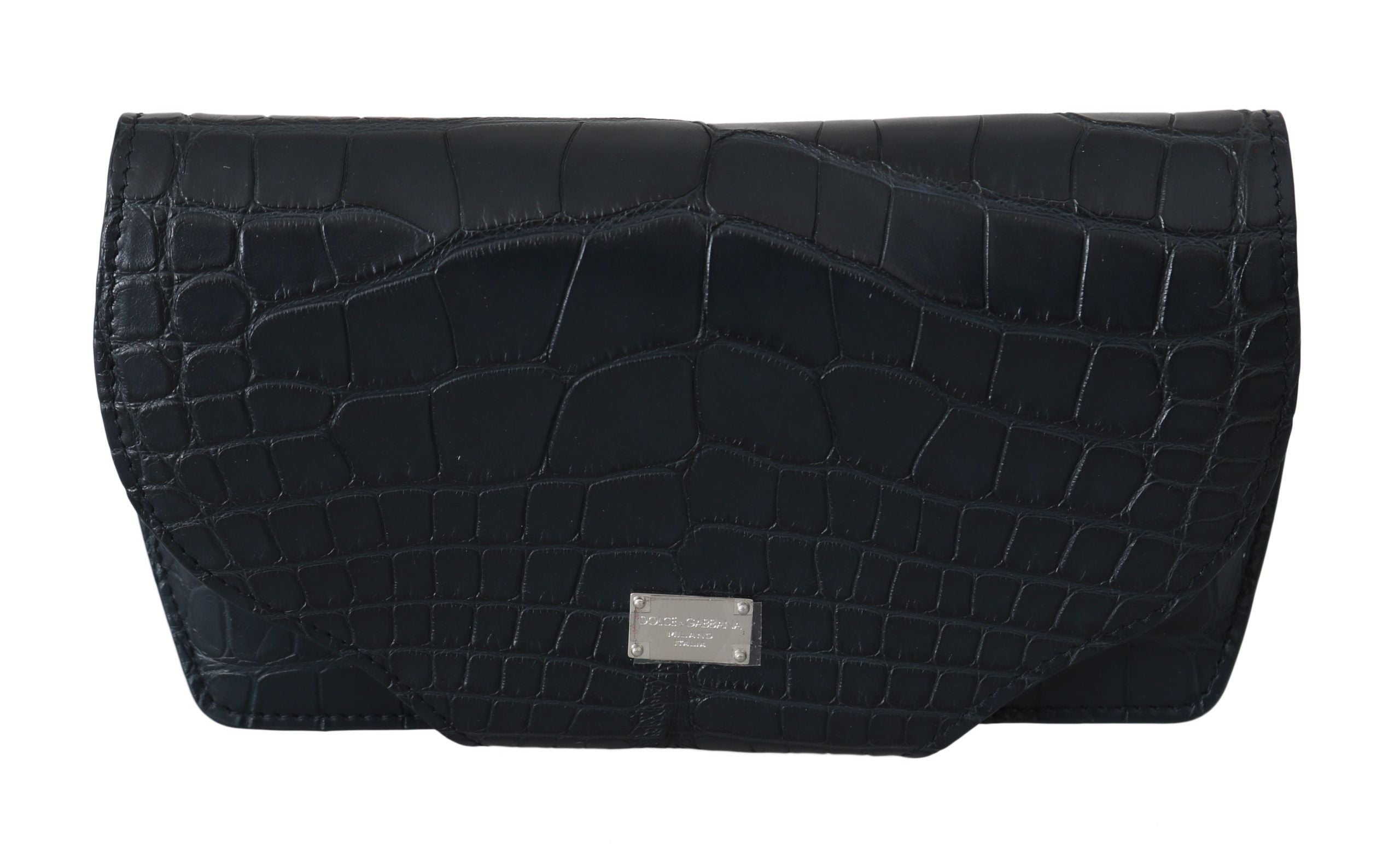 Dolce & Gabbana Elegant Blue Crocodile Leather Eyewear Pouch LUNESCAPE