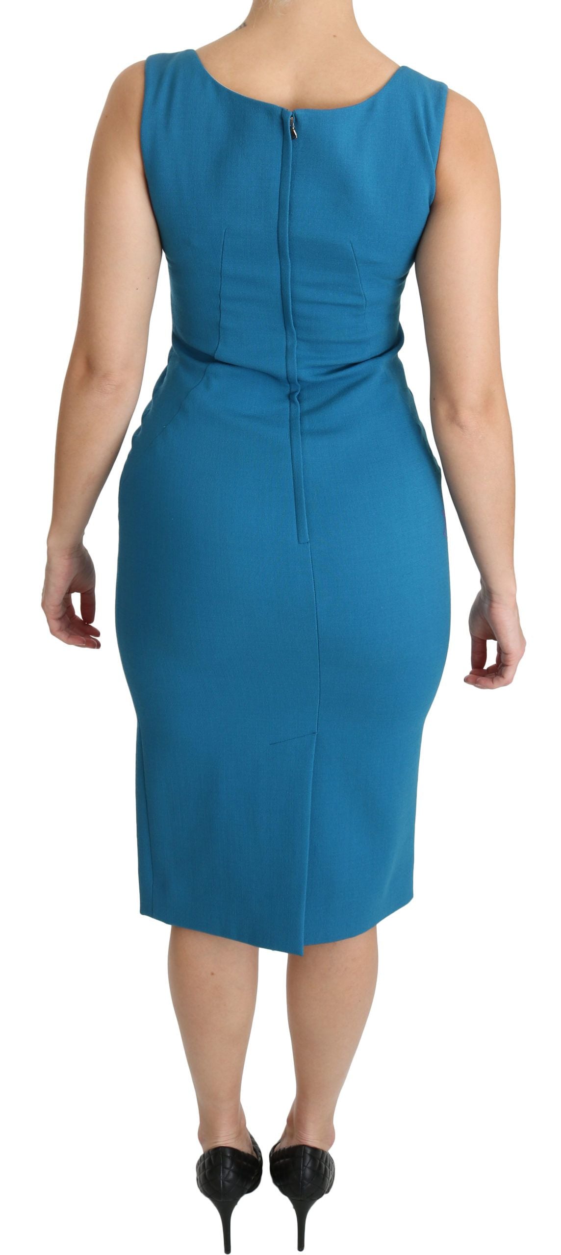 Dolce & Gabbana Blue Bodycon Sheath Knee Length Wool Dress LUNESCAPE