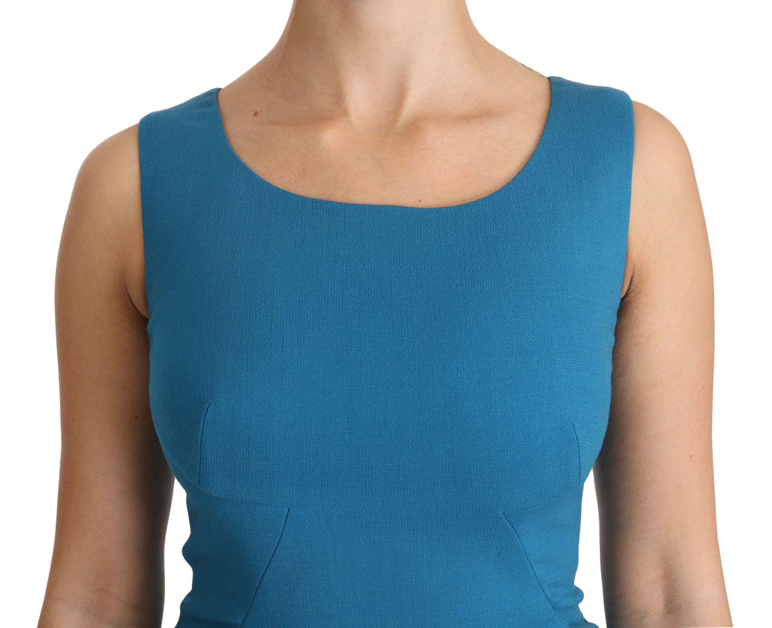 Dolce & Gabbana Blue Bodycon Sheath Knee Length Wool Dress LUNESCAPE