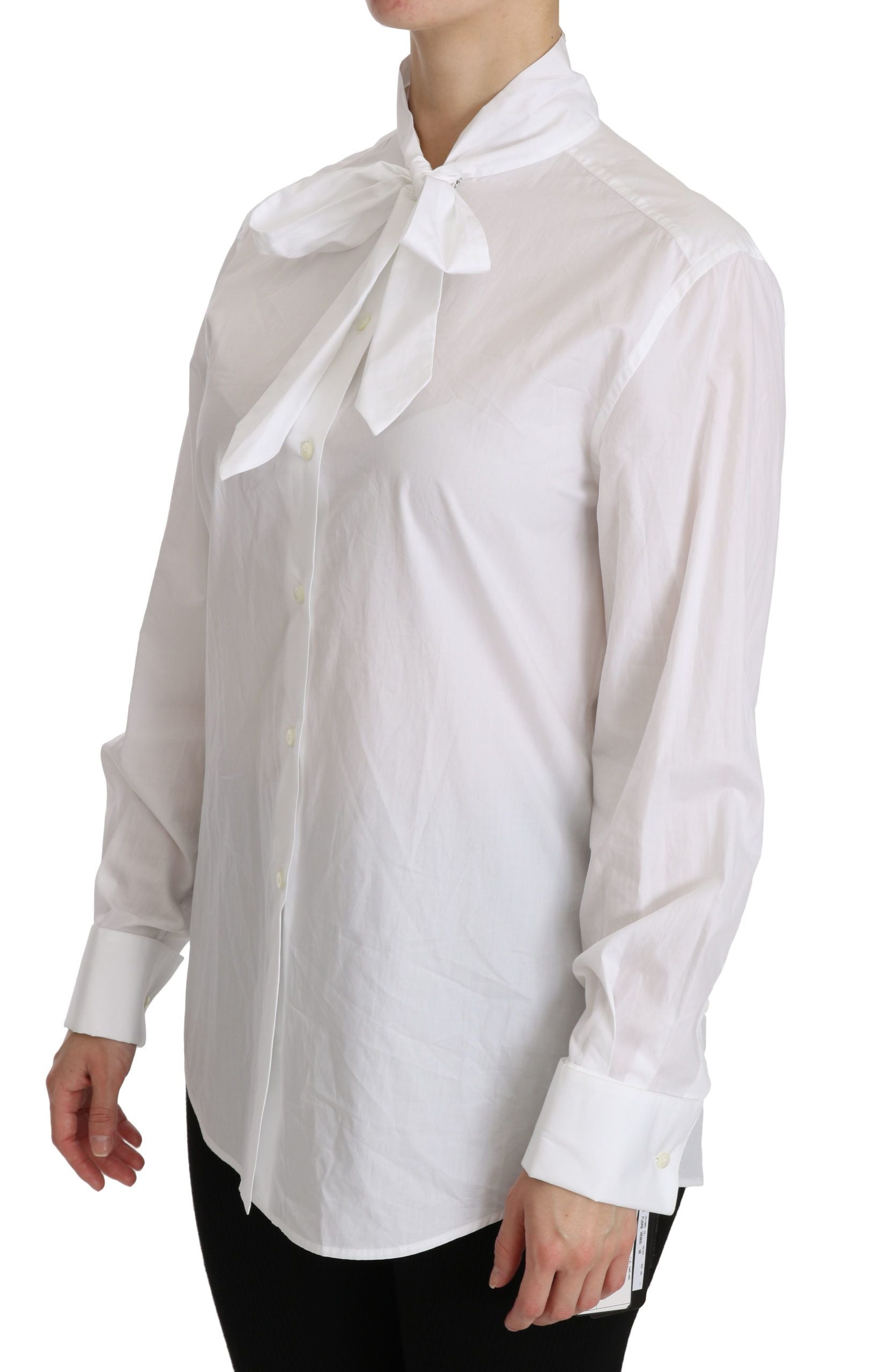 Dolce & Gabbana White Turtle Neck Long Sleeve Ascot Shirt