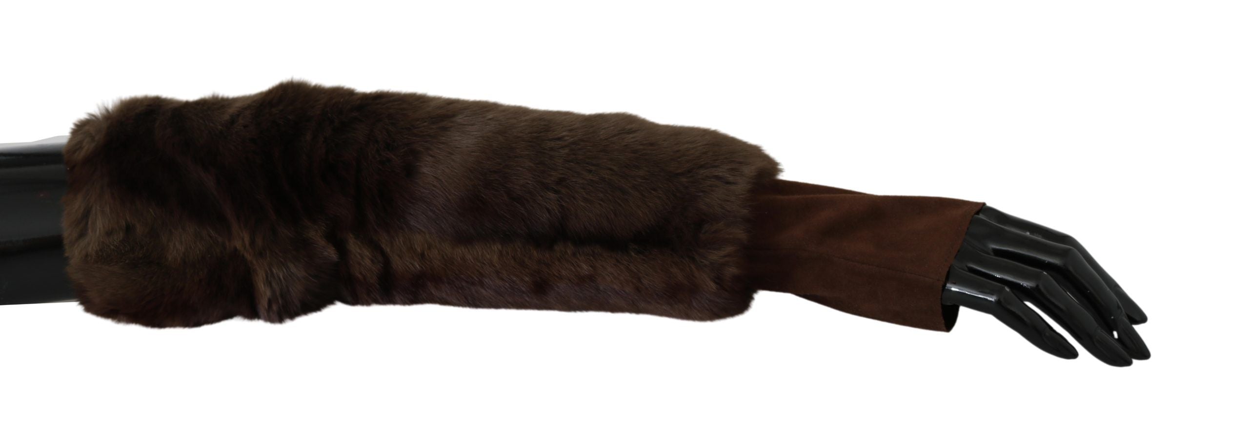 Dolce & Gabbana Brown Elbow Length Finger Less Fur Gloves LUNESCAPE