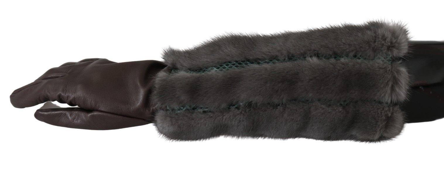 Dolce & Gabbana Brown Mid Arm Length Leather Fur Gloves LUNESCAPE