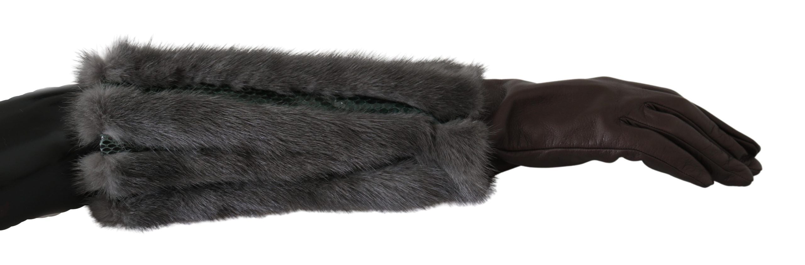 Dolce & Gabbana Brown Mid Arm Length Leather Fur Gloves LUNESCAPE