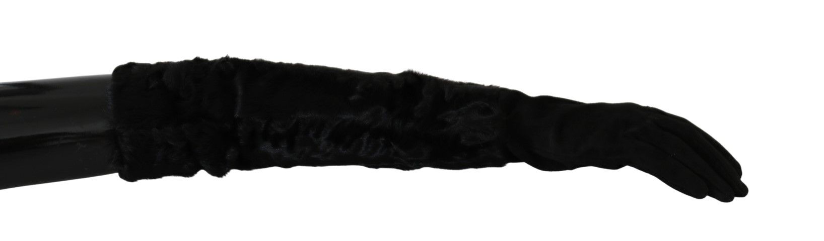 Dolce & Gabbana Black Elbow Length Mitten Suede Fur Gloves LUNESCAPE