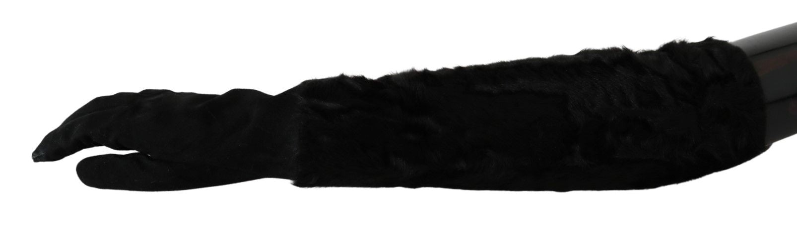 Dolce & Gabbana Black Elbow Length Mitten Suede Fur Gloves LUNESCAPE