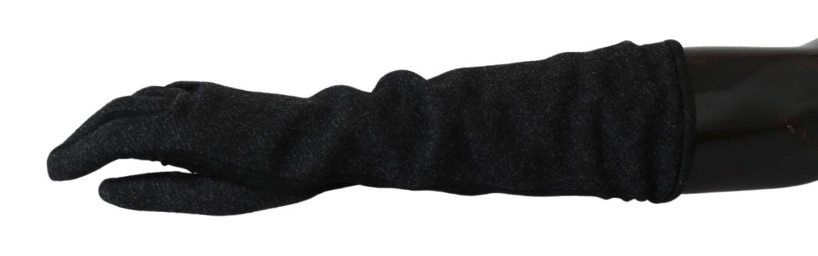 Dolce & Gabbana Black Gray Mid Arm Length Mittens Wool  Gloves LUNESCAPE