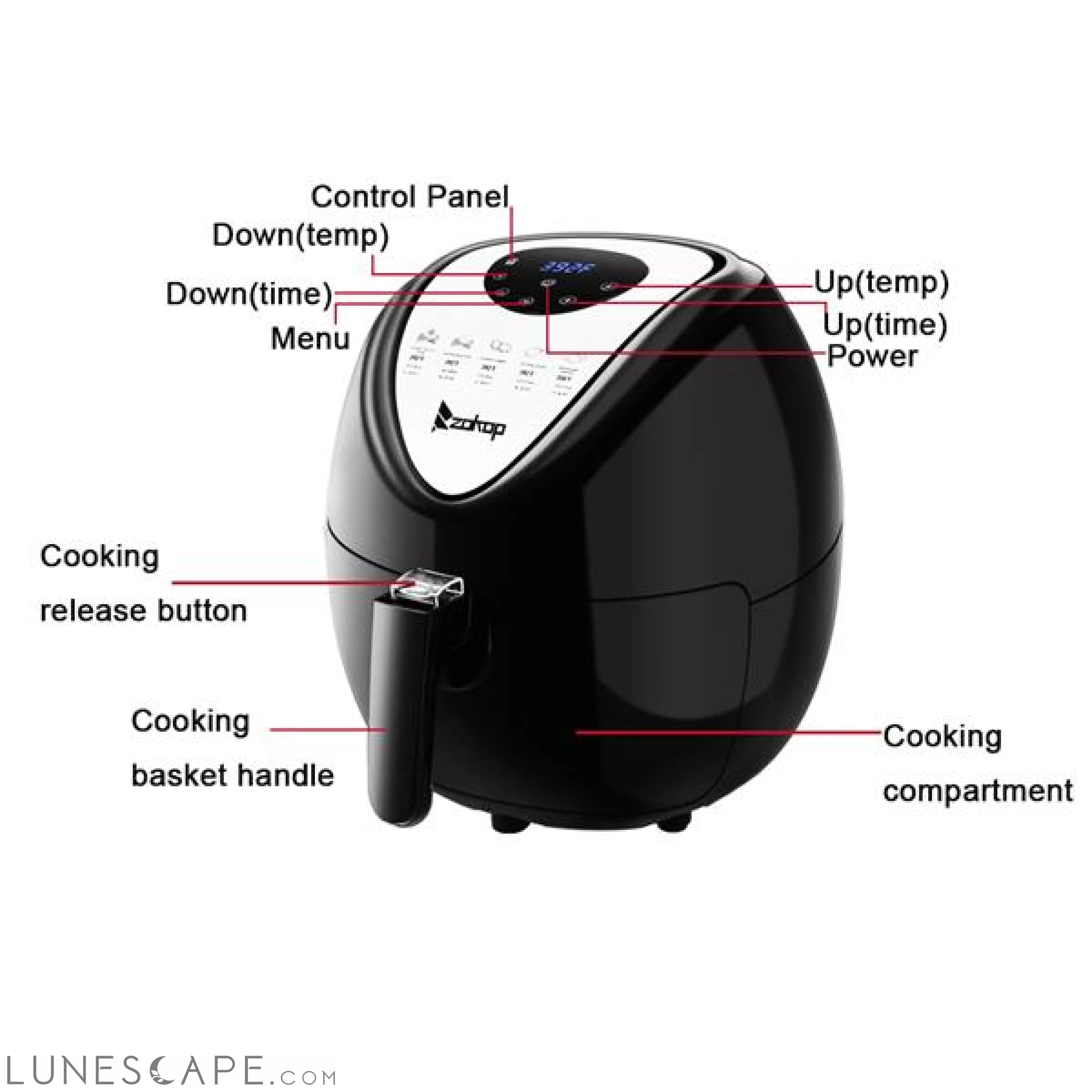 120V 1800W 5.3 L Air Fryer Computer Model LUNESCAPE