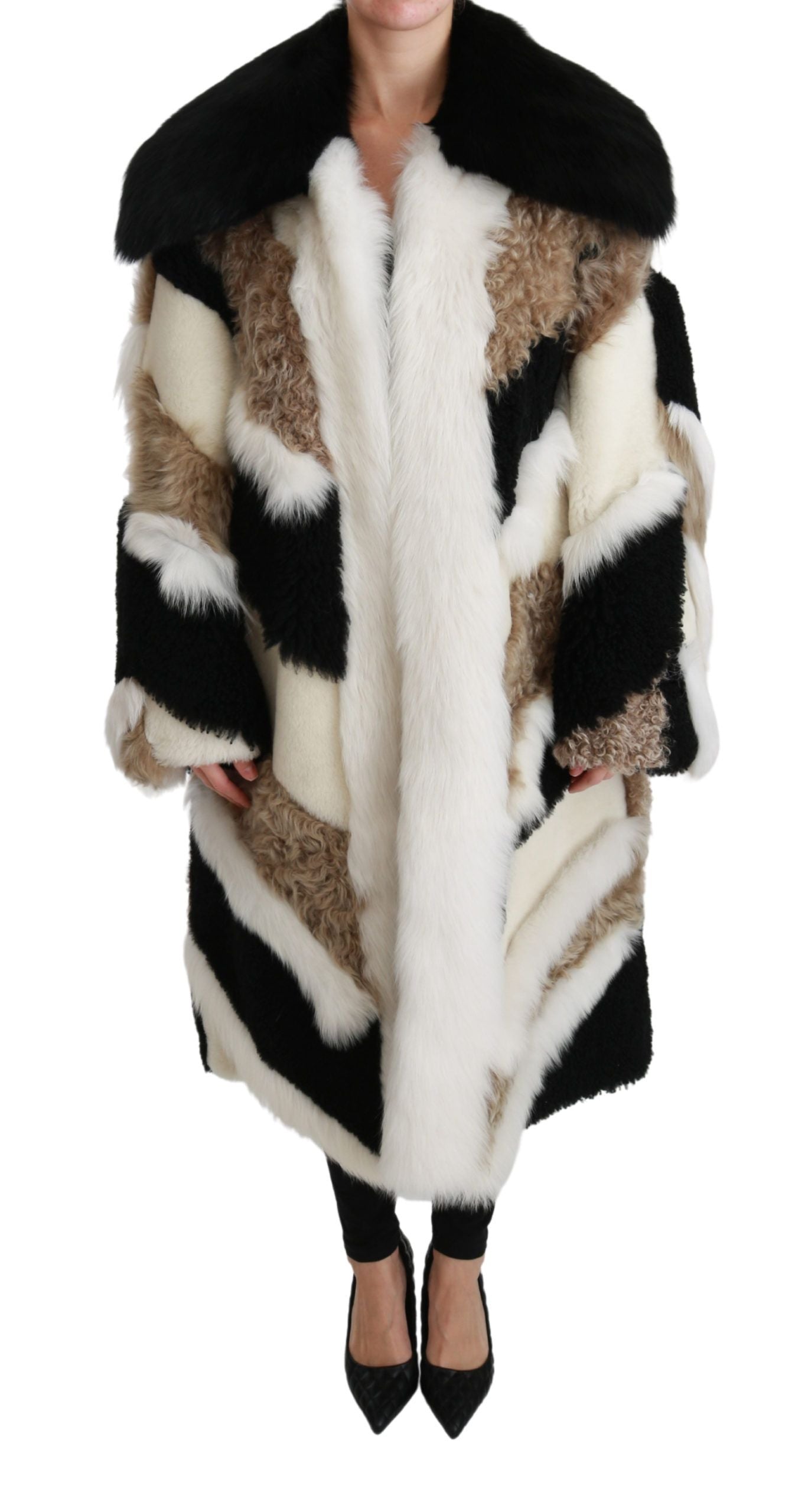 Dolce & Gabbana Elegant Multicolor Shearling Cape Coat LUNESCAPE