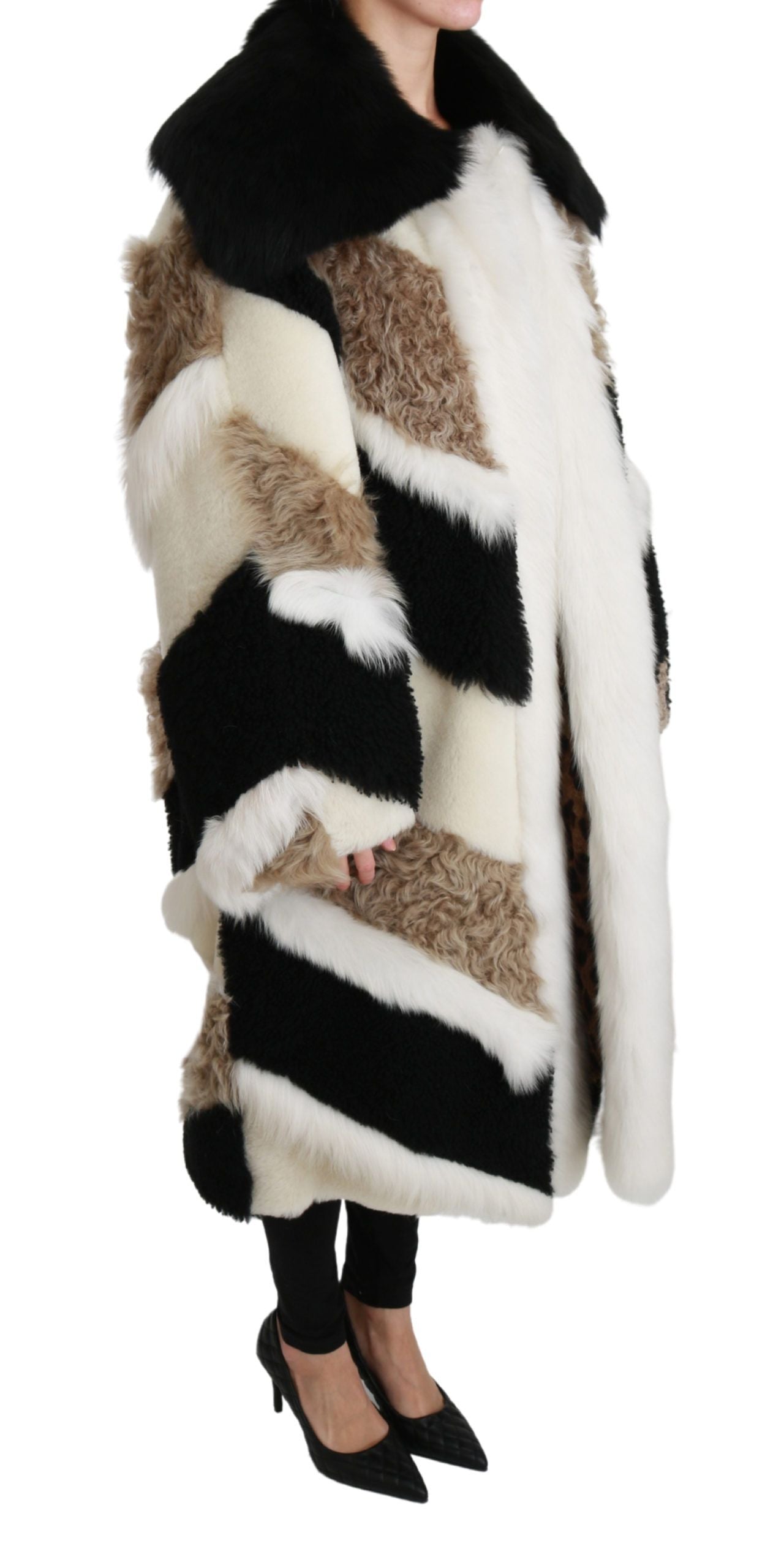 Dolce & Gabbana Elegant Multicolor Shearling Cape Coat LUNESCAPE