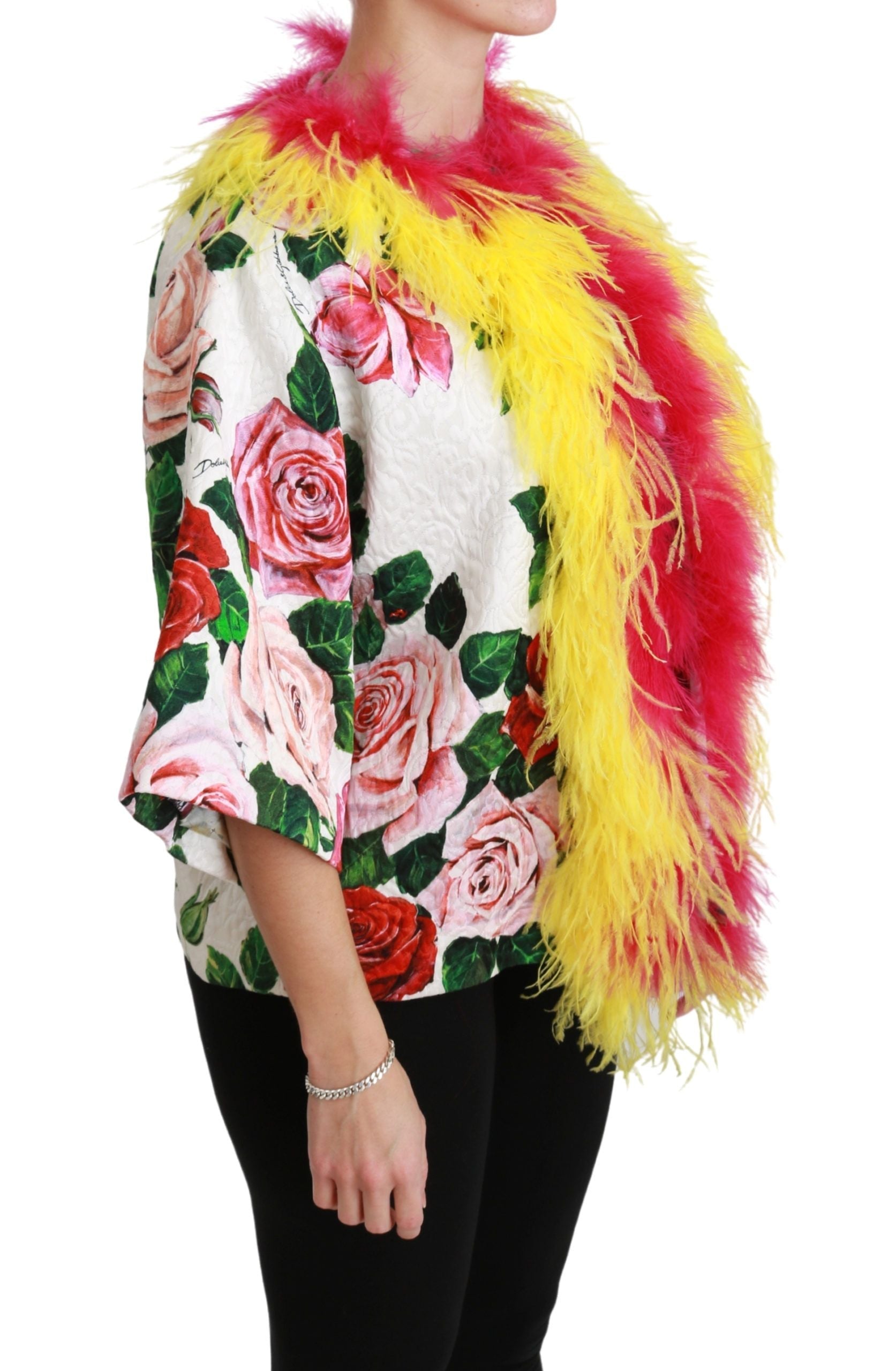 Dolce & Gabbana Elegant Floral Cape Jacket with Fur Details LUNESCAPE