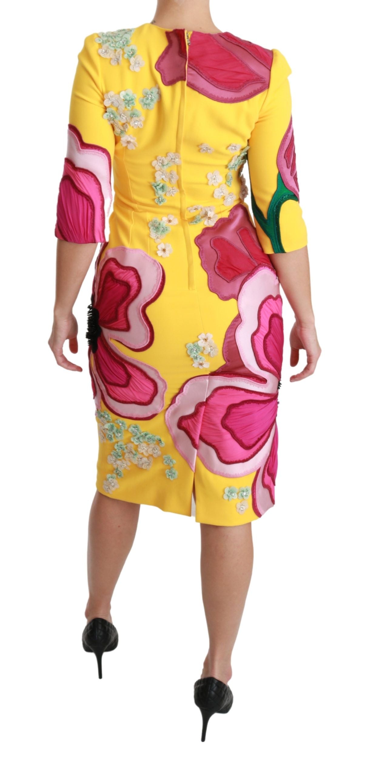 Dolce & Gabbana Yellow Floral Crystal Bodycon Sheath Dress LUNESCAPE