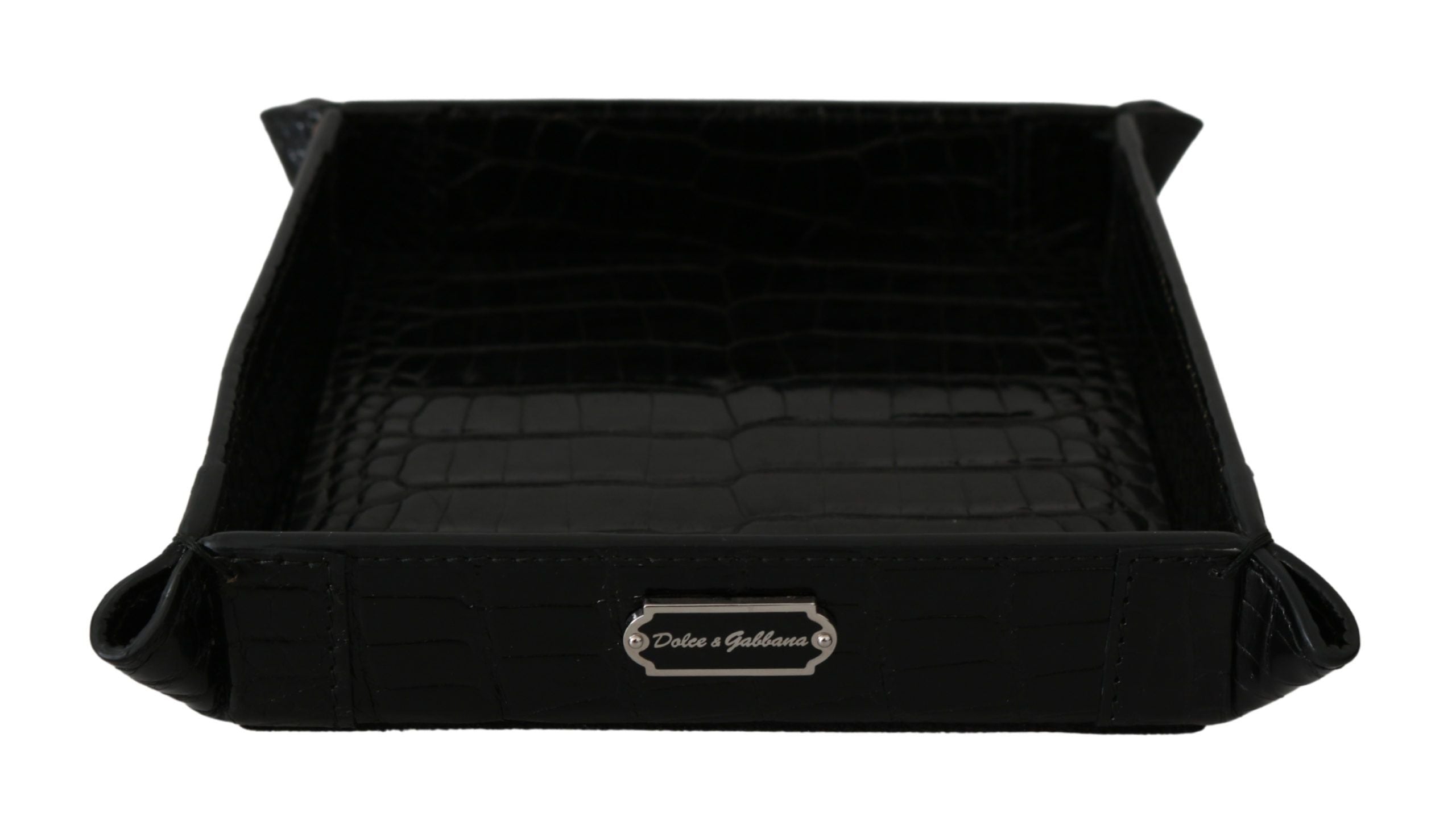 Dolce & Gabbana Elegant Black Exotic Skin Entry Tray LUNESCAPE