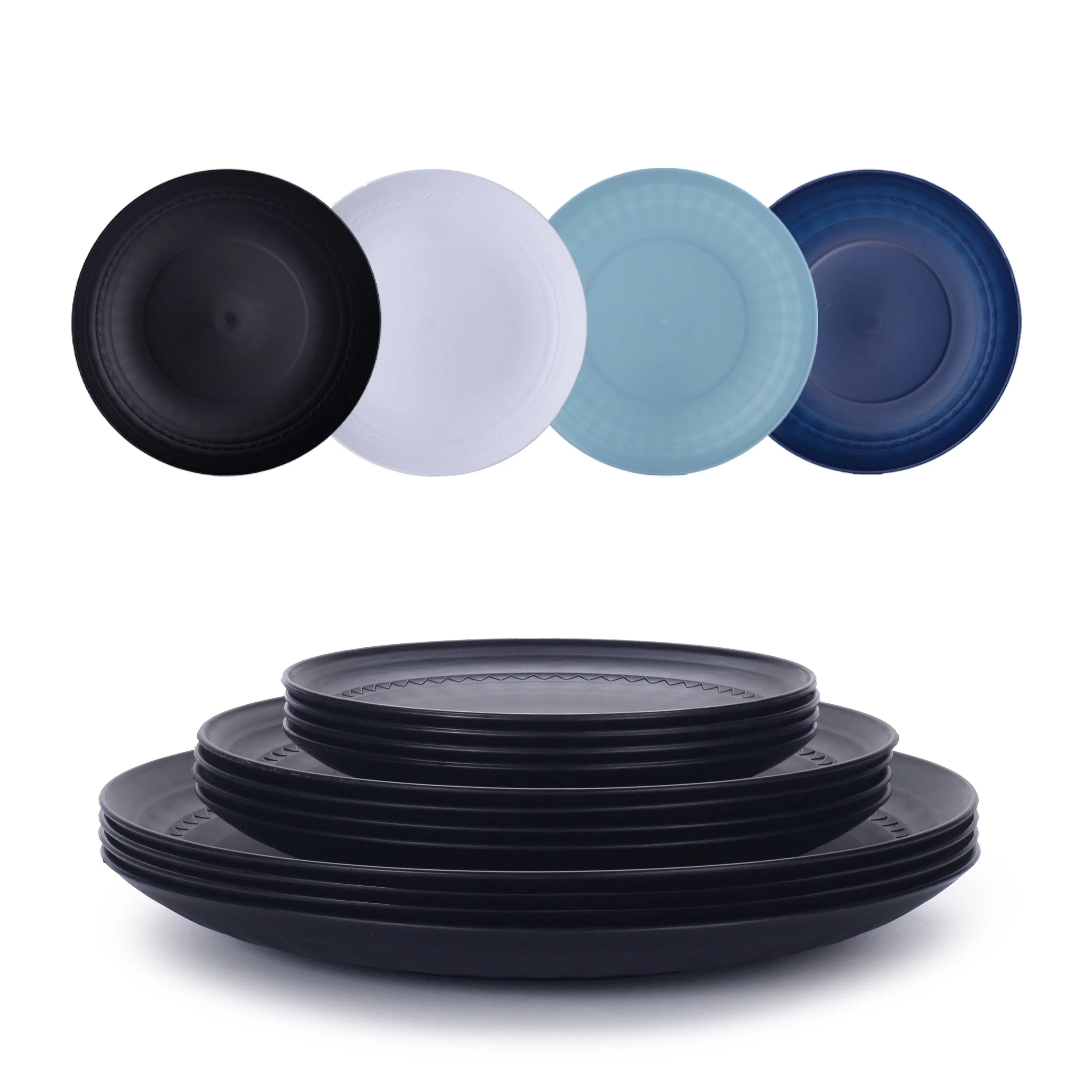 12PCS Unbreakable MicrowaveSafe Dinner Plates  Assorted Colors  Sizes LUNESCAPE