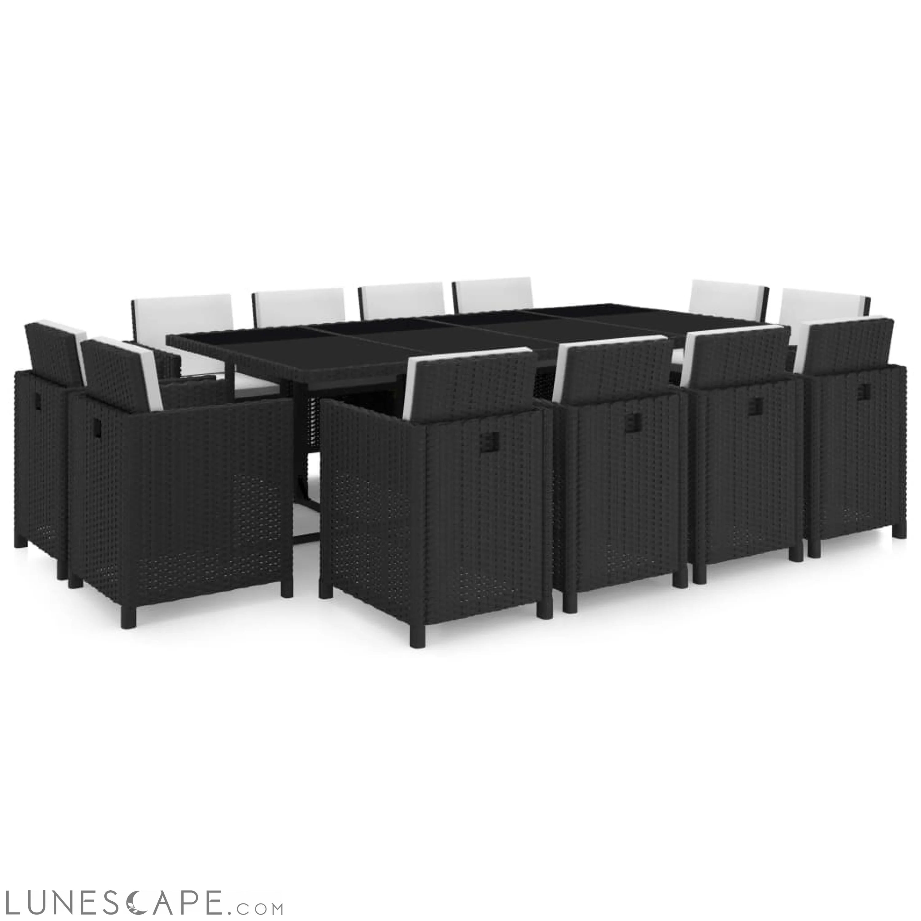 13 Piece Outdoor Dining Set with Cushions Poly Rattan Black LUNESCAPE