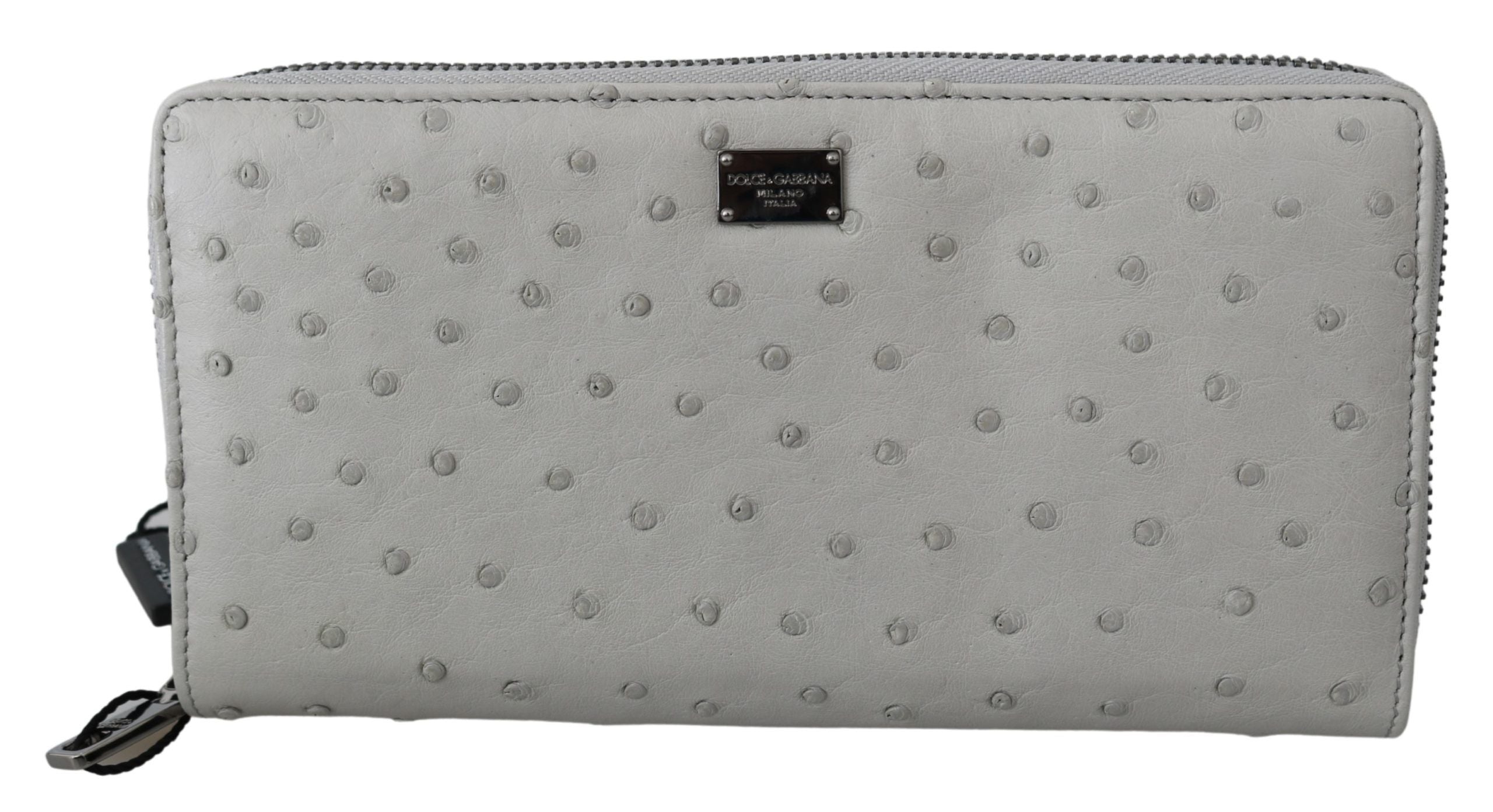 Dolce & Gabbana White Ostrich Leather Continental Mens Clutch Wallet LUNESCAPE