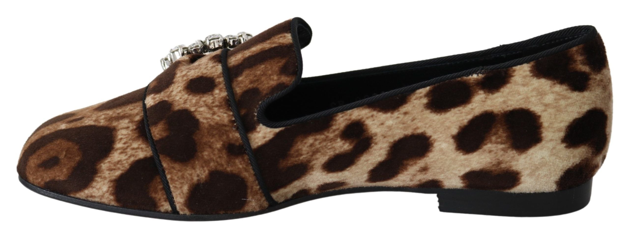 Dolce & Gabbana Brown Leopard Print Crystals Loafers Flats Shoes LUNESCAPE